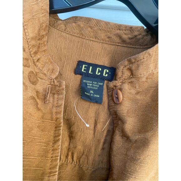 ELCC Silk Burnt Orange Rust Colored Leopard Print Button-up Blouse, Sz XL - Picture 2 of 7